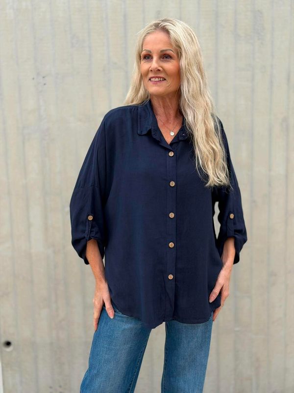 Vera Viskose Bluse Navy