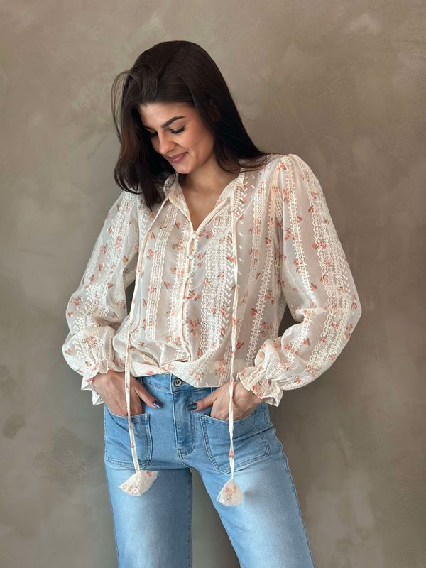Hermine Bluse Orange Blomster