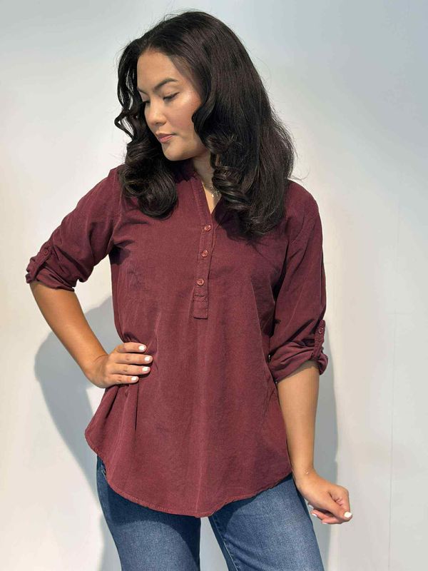 Cord Skjortebluse Vinrød